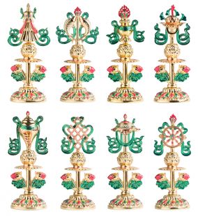 鍍金八吉祥立座組 7吋 (彩色)