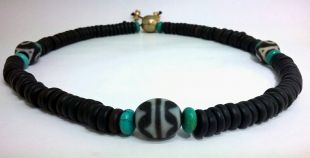 老紫檀念珠(天珠+綠松石+銅配件)